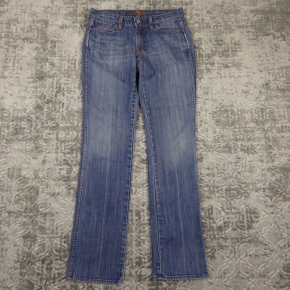 7 For All Mankind Jeans Women's 26 Blue Straight Low Rise Medium Wash - Picture 1 of 16